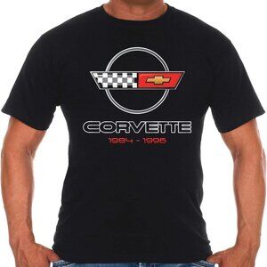JH Design Men's Chevy Corvette T-Shirt C4 Series Logo Black Crew Neck Shirt